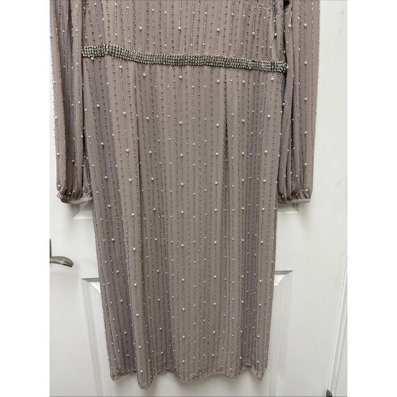 New MAC DUGGAL Size 18 Purple 93622  Puff Long Sleeve Beaded Midi Cocktail Dress - Picture 6 of 12